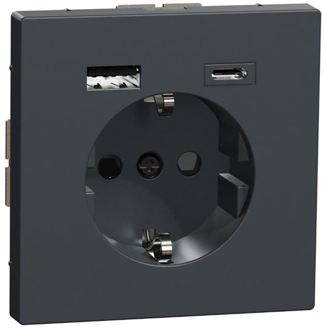 Механизъм контакт шуко 16A + USB A+C 3A 15W с лицев панел цвят Антрацит System Design Merten SE