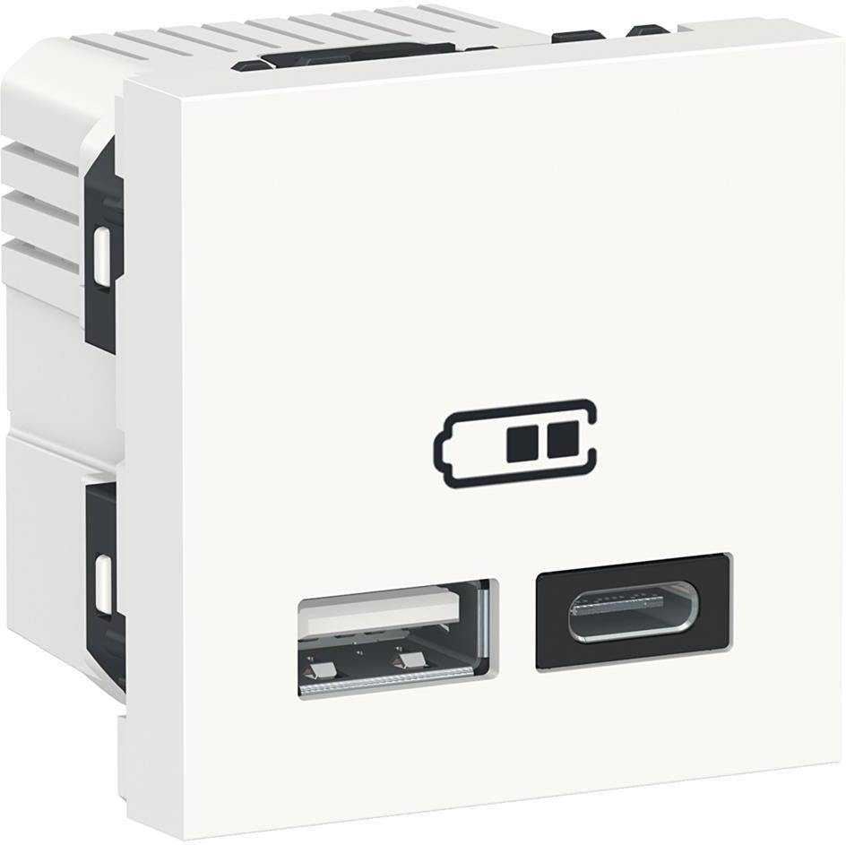 Розетка 2 х USB за зареждане тип A + C 2.4 A 12 W 2 мод. цвят Бял Unica SE