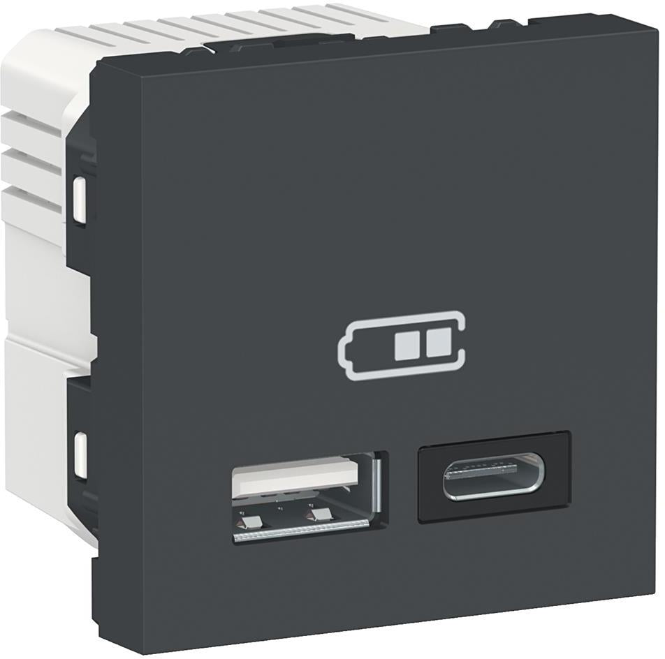 Розетка  2 х USB за зареждане тип A + C 2.4 A 12 W 2 мод. цвят Антрацит Unica SE