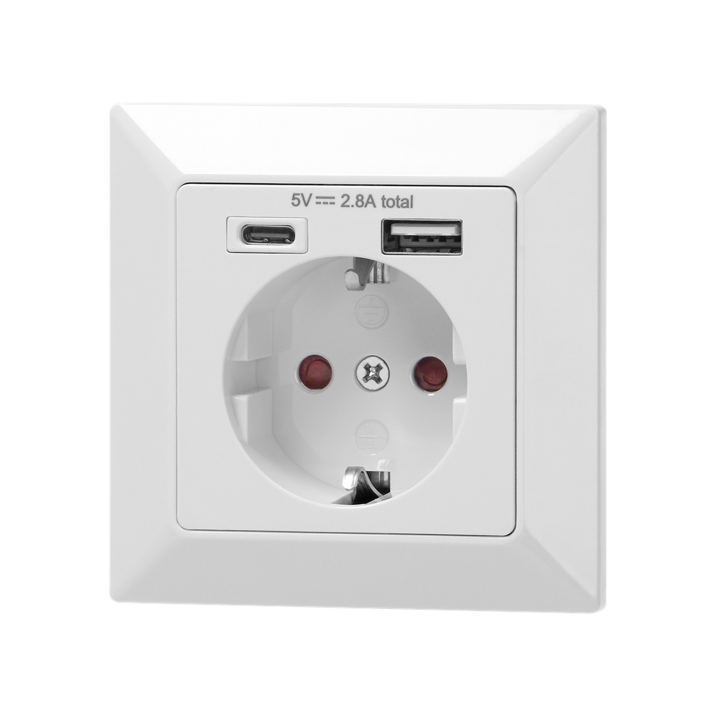 Контакт ШУКО 2 P + E 16 A + USB тип A + C 2.8 A 14 W цвят бял ORNO