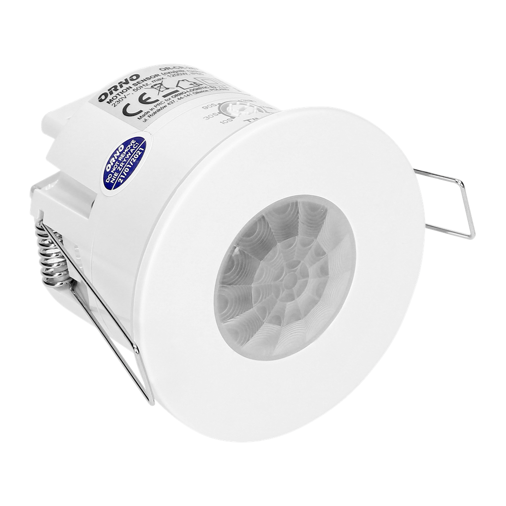 Датчик за движение PIR , за вграждане в таван , 360° , обхват D 6 m @ h = 2.5 m , IP 65 , цвят Бял ORNO