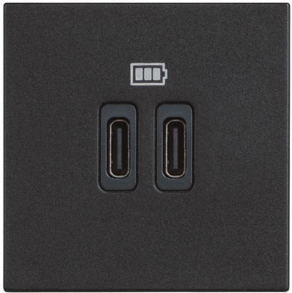 Розетка 2xUSB за зареждане тип C 3A 15W 2 мод. цвят Черен /блистер/ Classia Bticino