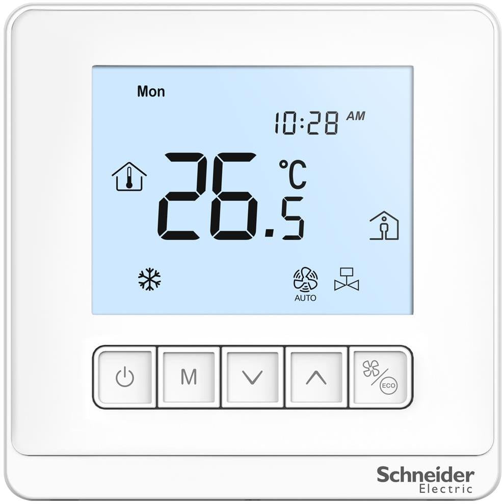 Термостат за отопление и охлаждане 5…35 °C с LCD дисплей за 2-тръбни вентилаторни конвектори, за вграждане, SE