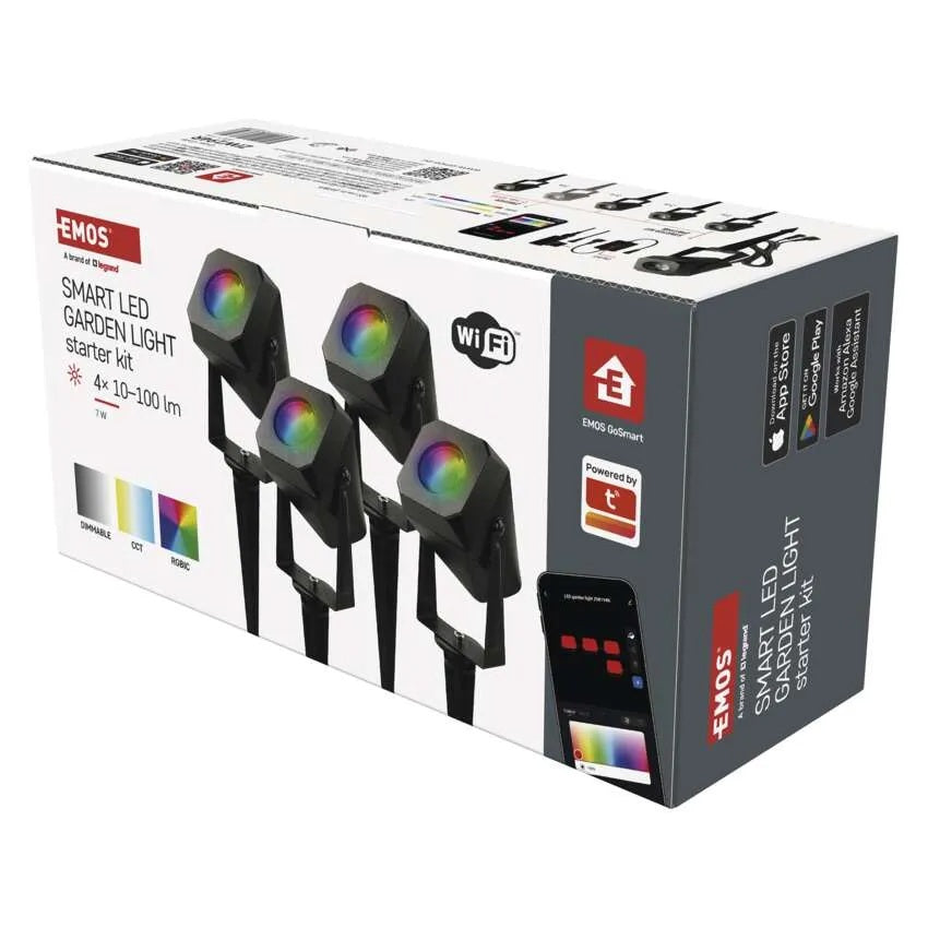 Прожектор ( комплект 4 бр. ) LED 1.5 W RGBIC 100 lm 20000 h IP 65 черен Wi - Fi GoSmart EMOS