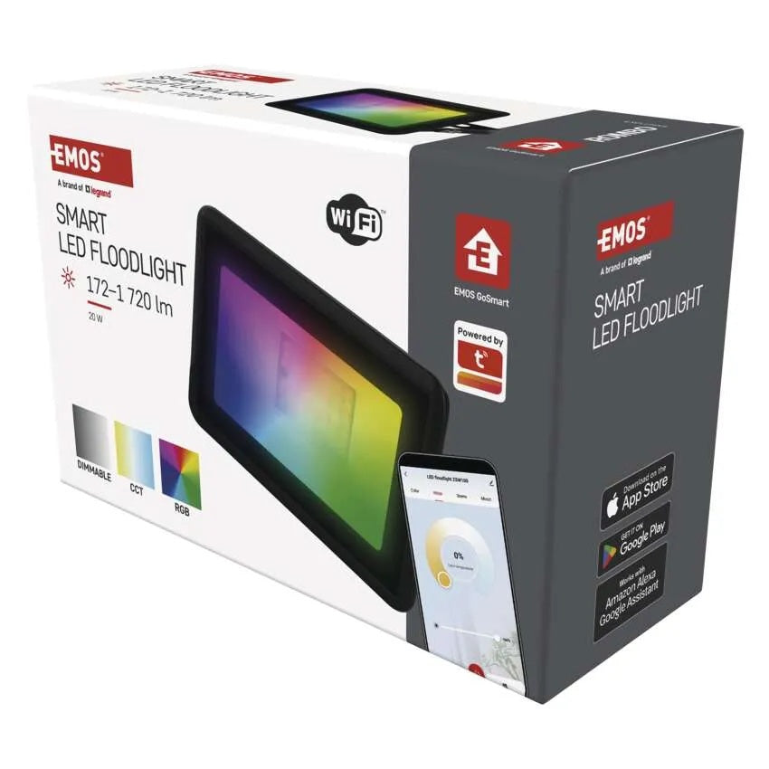 Прожектор LED 20 W RGBW 1720 lm 25000 h IP 65 черен Wi - Fi GoSmart EMOS