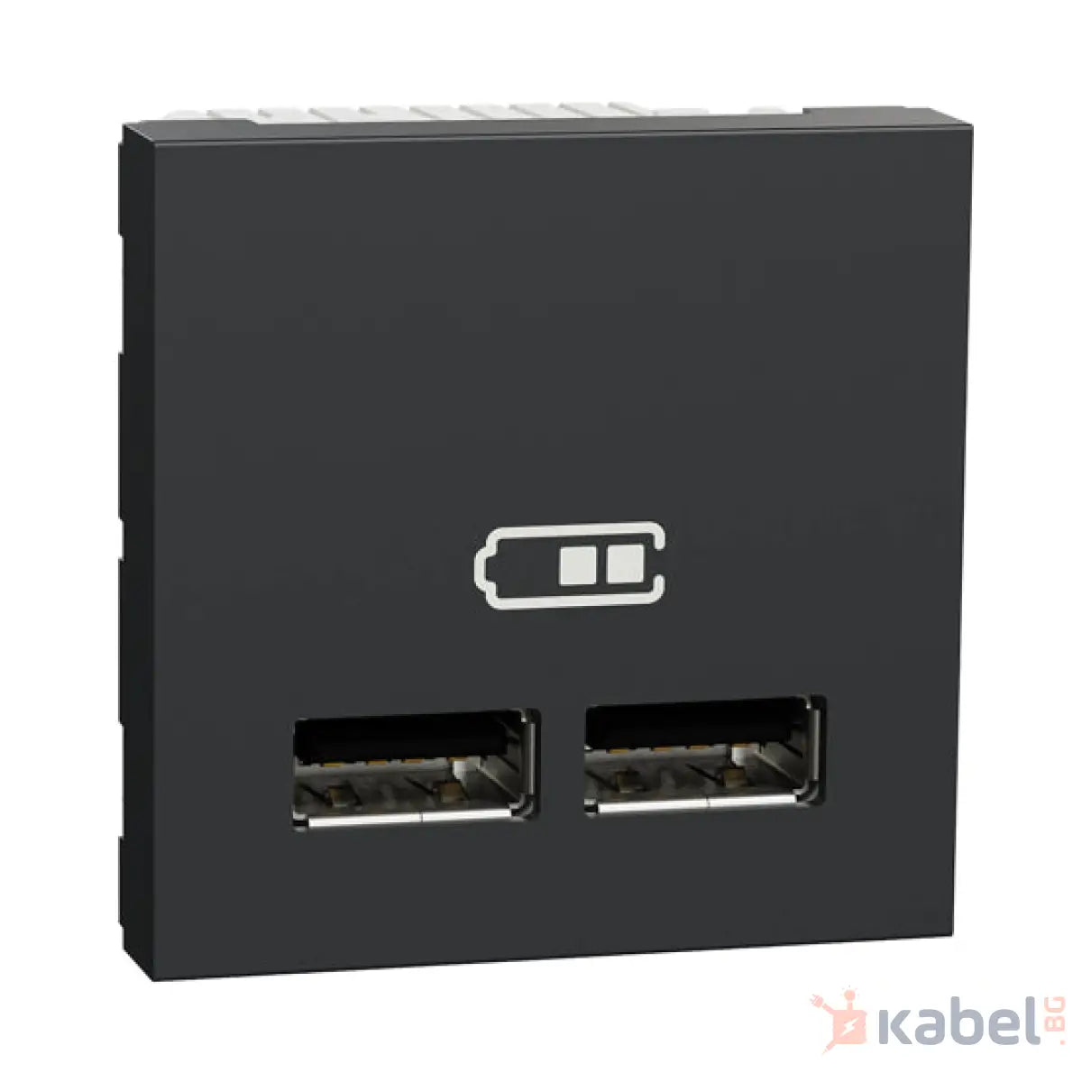 Двоен USB контакт  Нова Уникa Шнайдер Антрацит Черен 2.1А с капак, USB Скрит - вграден монтаж IP20 New Unica NU341854
