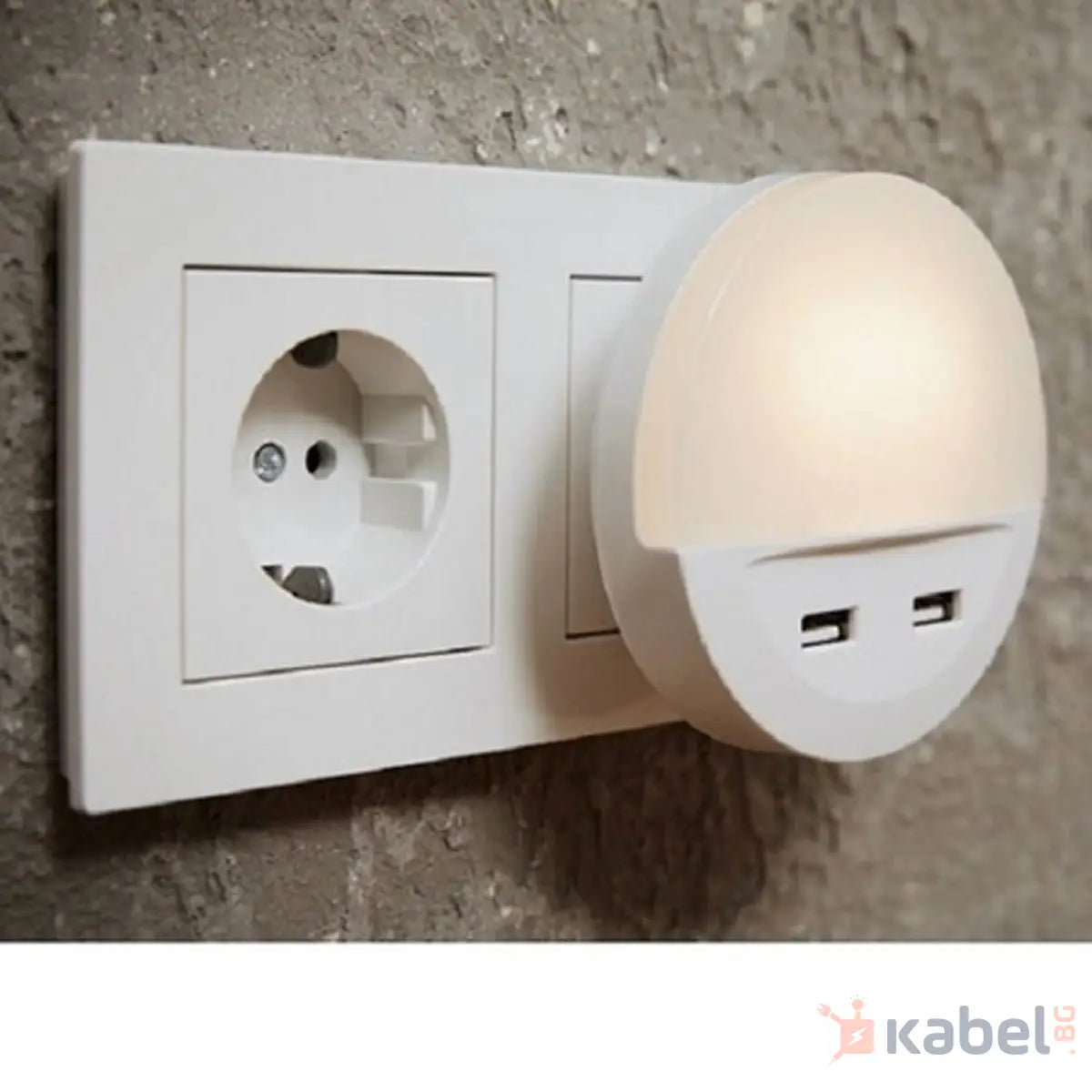НОЩНА ЛАМПА LED LUNETA+СЕНЗОР+2хUSB 0.2W,3000K,3lm