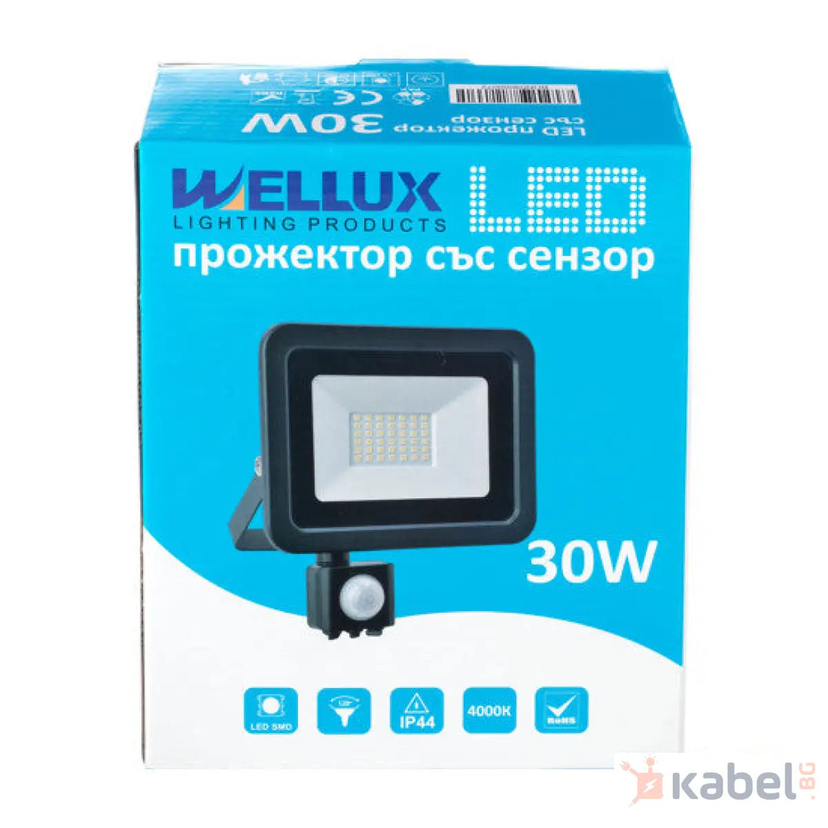 ПРОЖЕКТОР LED 30W+СЕНЗОР,4000K,2200Lm,WELLUX