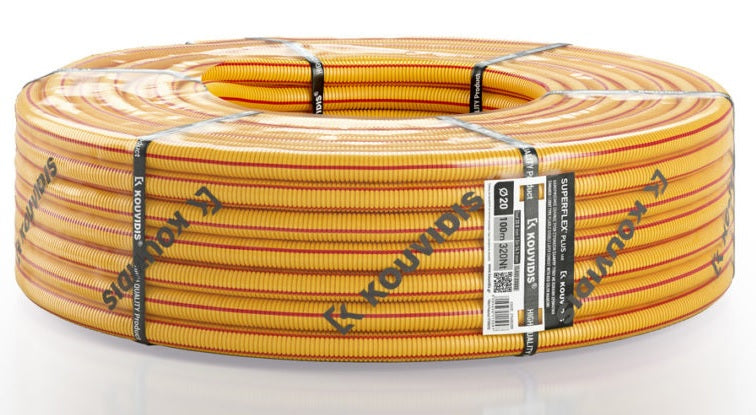 Гофрирана тръба вън. ф 25 мм вътр. ф 18.8 мм 320 N клас 2333 цвят Жълт HF SUPERFLEX 50 м Kouvidis